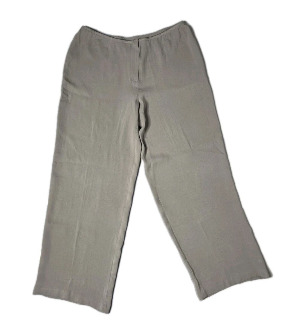Eileen Fisher Petite PL Silk Georgette Crepe Mid Rise Wide Leg Pants Taupe